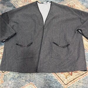 AEMI+CO Women's Charcoal Gray Open-Front Pea Coat - Classic Minimalist Layer